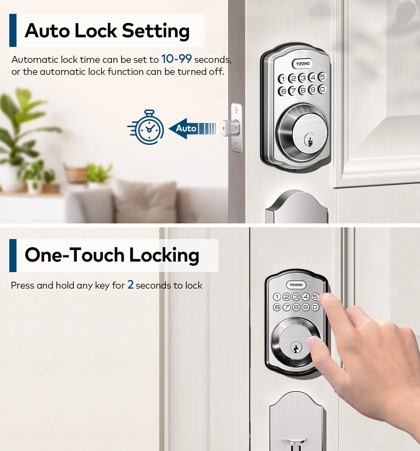 TEEHO Keyless Entry Door Lock Deadbolt with Handle Set, Electronic Digital Smart Locks Set for Front Door with 2 Keys, Easy to Install Keypad Deadbolt, Auto Lock - Satin Nickel