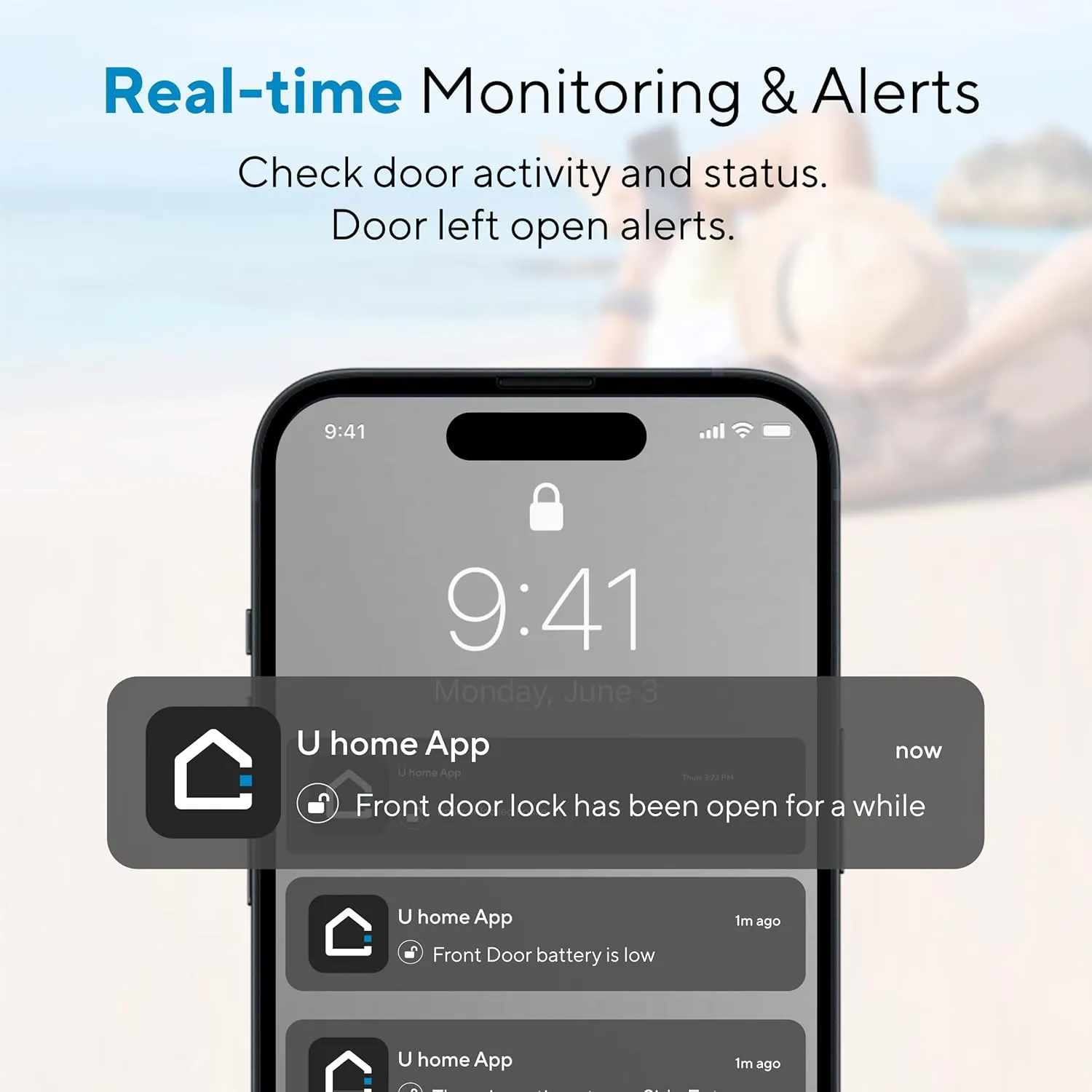 ULTRALOQ U-Bolt WiFi Smart Lock with Door Sensor, 7-in-1 Keyless Entry Door Lock, Built-in WiFi Deadbolt Front Door, App Remote Control No Hub, Auto Unlock, Easy Installation, IP65 Waterproof, Black