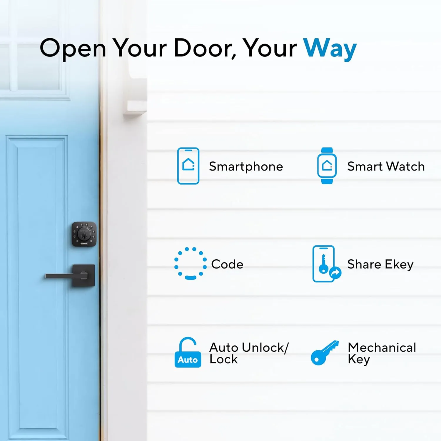 ULTRALOQ U-Bolt WiFi Smart Lock with Door Sensor, 7-in-1 Keyless Entry Door Lock, Built-in WiFi Deadbolt Front Door, App Remote Control No Hub, Auto Unlock, Easy Installation, IP65 Waterproof, Black