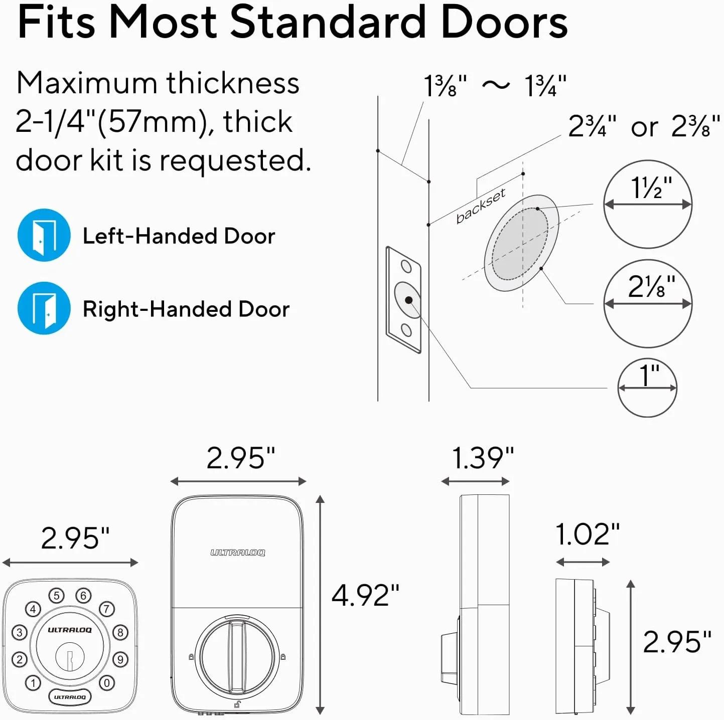 ULTRALOQ U-Bolt WiFi Smart Lock with Door Sensor, 7-in-1 Keyless Entry Door Lock, Built-in WiFi Deadbolt Front Door, App Remote Control No Hub, Auto Unlock, Easy Installation, IP65 Waterproof, Black