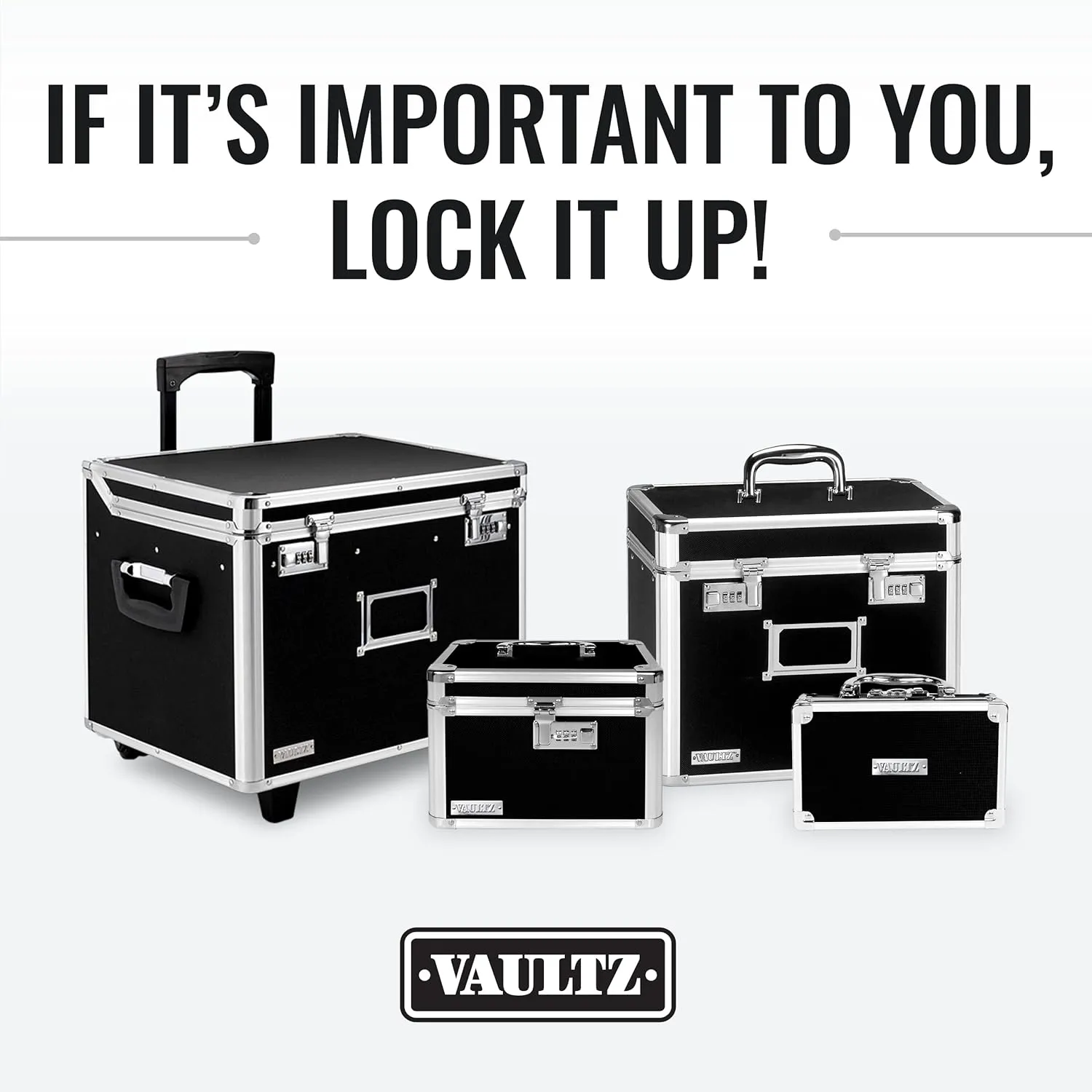 Vaultz File Organizer Storage Box - 14 x 7 x 12.19 Inch Letter Size, Portable Locking Storage Totes with Dual Combination Locks for Filing Office Documents - Black