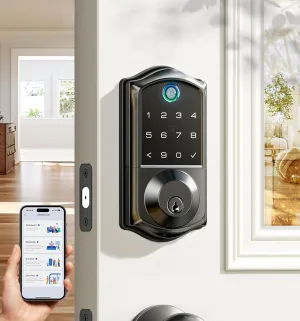 Veise Fingerprint Smart Door Lock, App Control, 7-in-1 Keyless Entry, Auto Lock, Emergency Power Port, Electronic Touchscreen Keypad, Biometric Smart Locks for Front Door, Matte Black