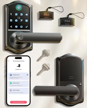 Veise Fingerprint Smart Lock, 7-in-1 Keyless Entry Door Lock with Handle, App Control, Remotely Grant Access & Code, Electronic Keypad Smart Knob for Front Door, Easy Installation, Matte Black