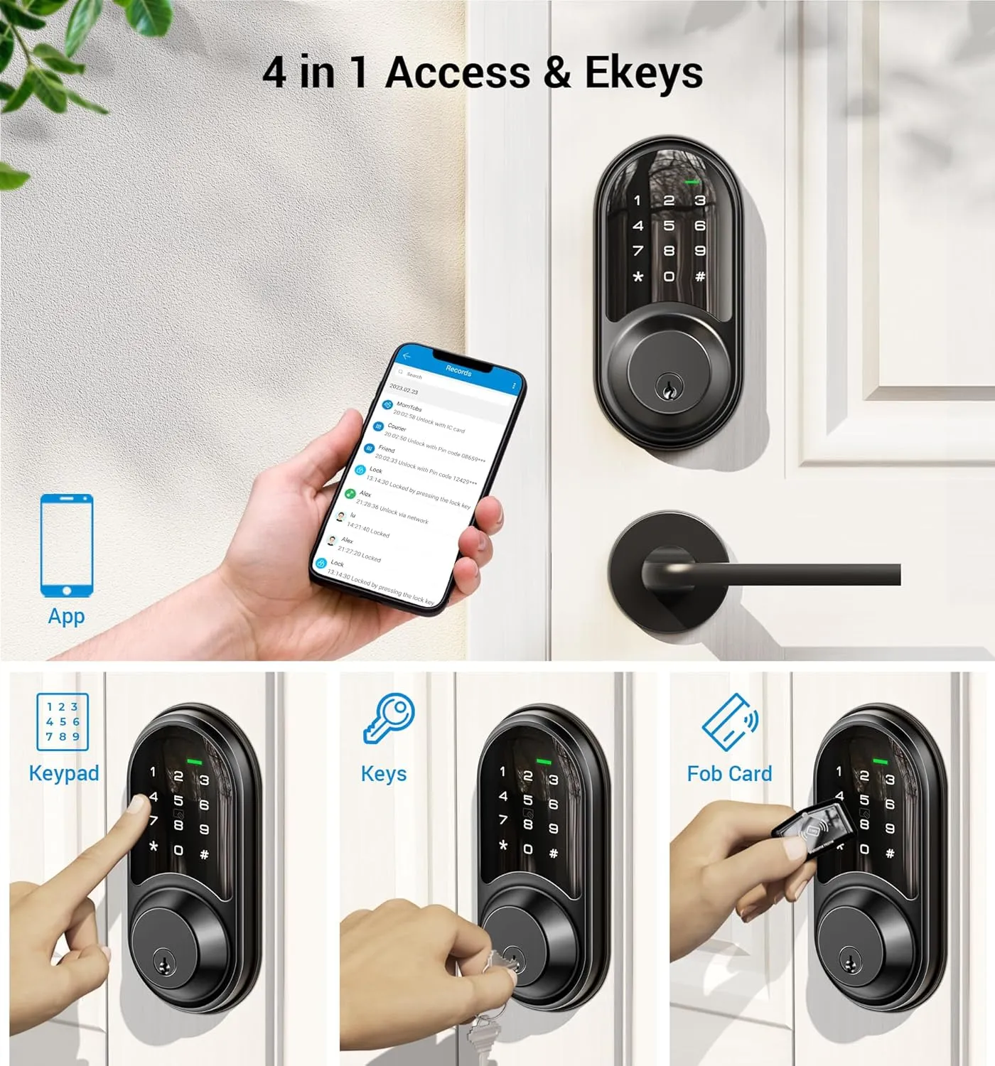 Veise Smart Lock for Front Door with App Control, Keyless Entry, Electronic Digital Deadbolt with Touchscreen Keypad Set, Smart Deadbolt, Auto Lock, Easy Installation, Matte Black