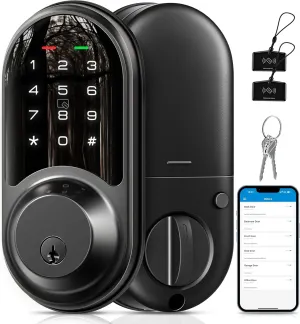 Veise Smart Lock for Front Door with App Control, Keyless Entry, Electronic Digital Deadbolt with Touchscreen Keypad Set, Smart Deadbolt, Auto Lock, Easy Installation, Matte Black