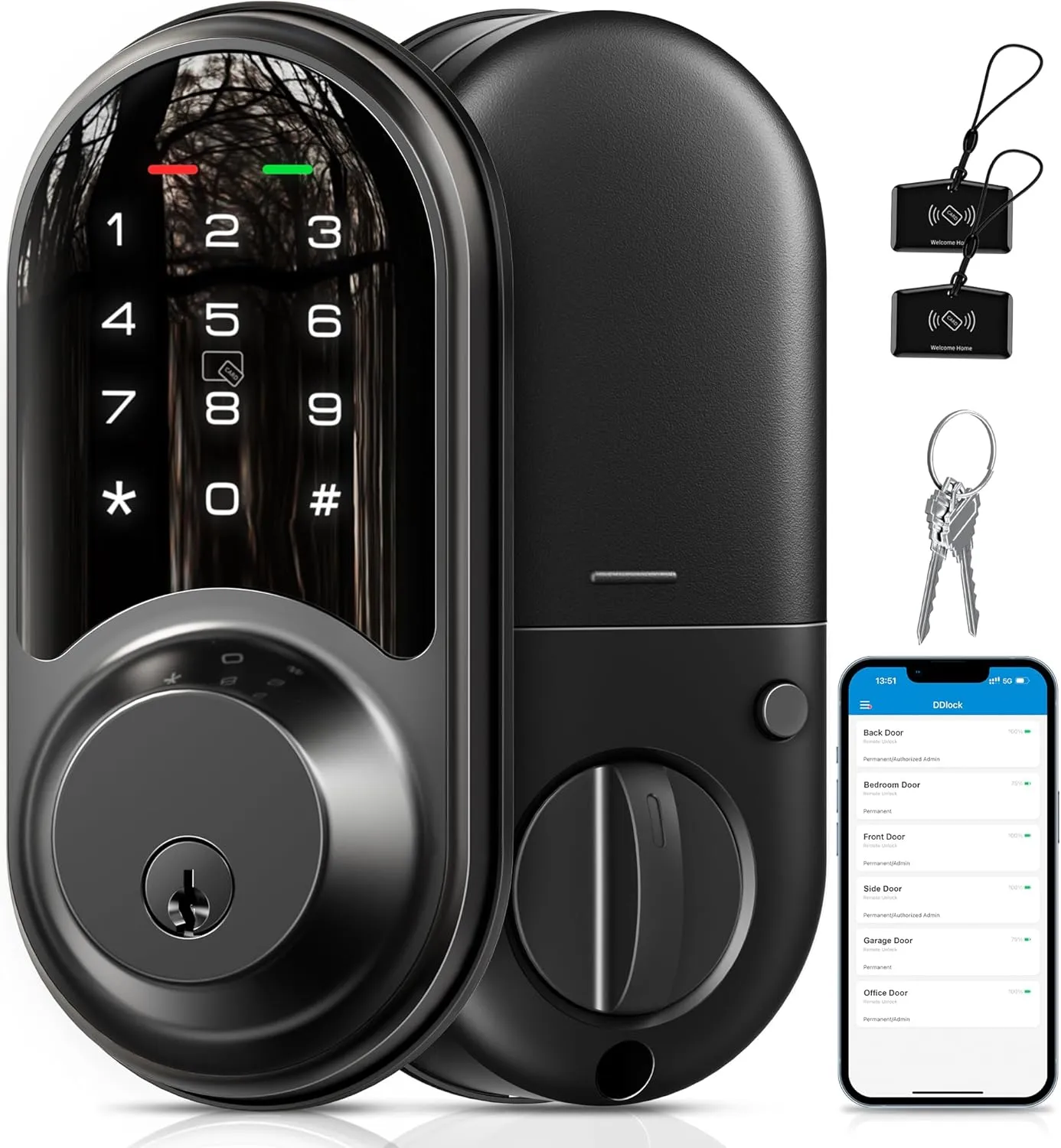 Veise Smart Lock for Front Door with App Control, Keyless Entry, Electronic Digital Deadbolt with Touchscreen Keypad Set, Smart Deadbolt, Auto Lock, Easy Installation, Matte Black