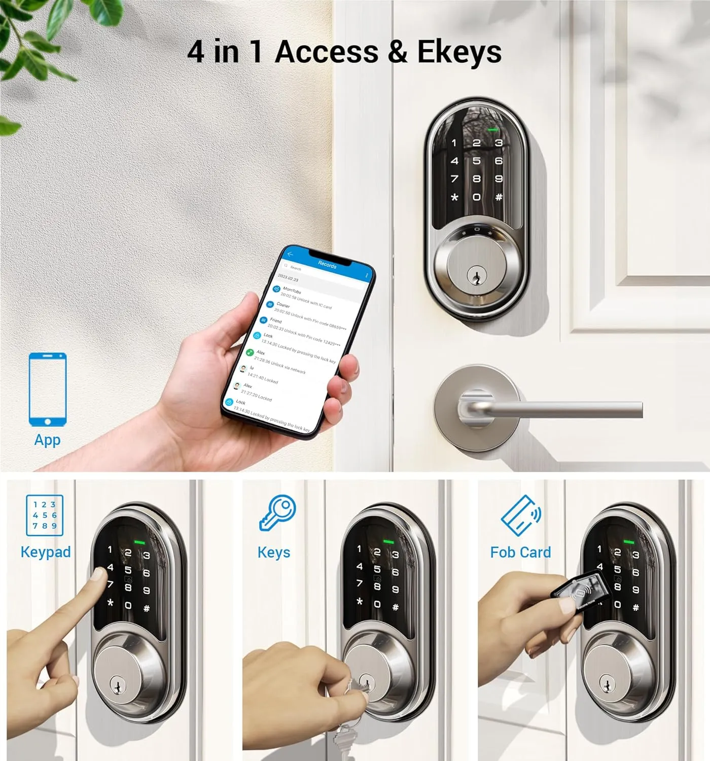 Veise Smart Lock for Front Door with App Control, Keyless Entry, Electronic Digital Deadbolt with Touchscreen Keypad Set, Smart Deadbolt, Auto Lock, Easy Installation, Satin Nickel