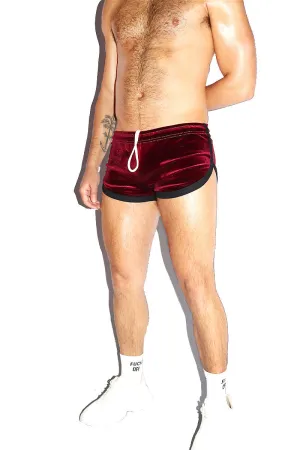 Velvet Shorty Running Shorts- Burgundy