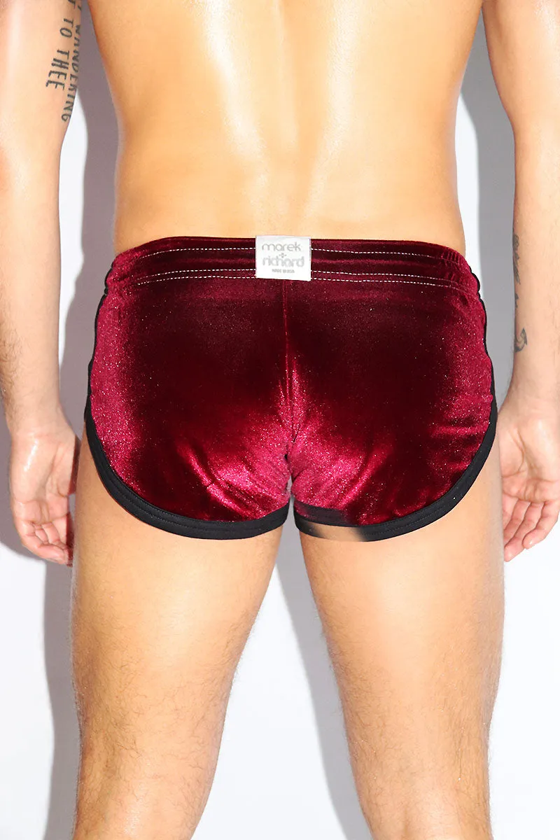 Velvet Shorty Running Shorts- Burgundy