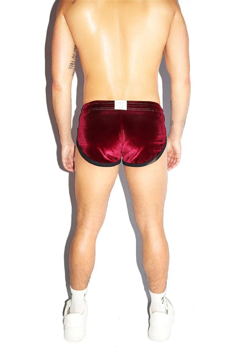 Velvet Shorty Running Shorts- Burgundy