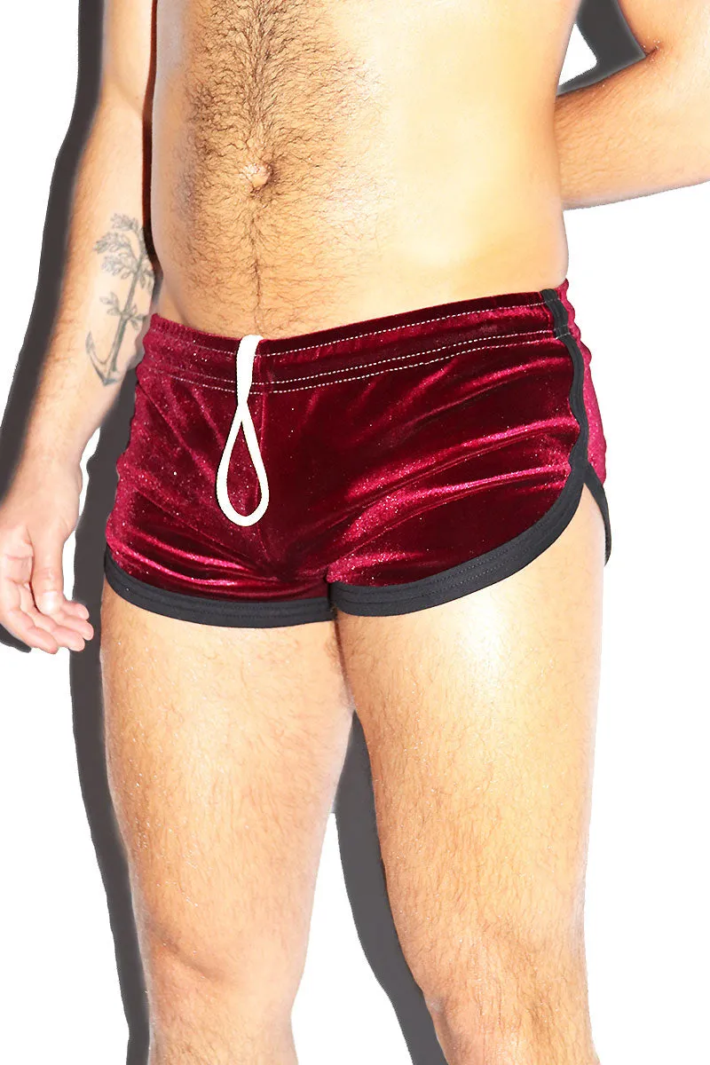 Velvet Shorty Running Shorts- Burgundy