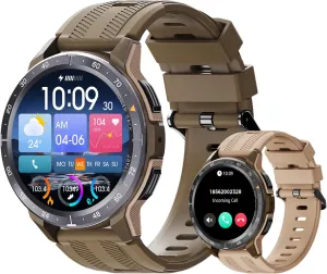 VIRAN Smart Watches for Men, 1.43'' AMOLED Military Smart Watches for Women, IP68 Waterproof Fitness Watch for Android and iOS, Smartwatch with Heart Rate BP Sleep Monitor and Step Counter (Yellow)