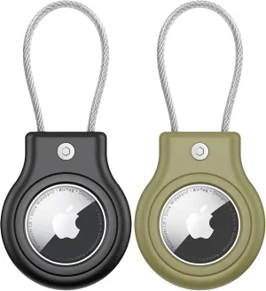 Waterproof Airtag Holder,2 Pack Airtag Case with Secure Lock,Airtags Keychain for Apple Airtag,Anti-Lost Protective Case Air tag Accessories for GPS Item Finder Tracker Luggage,Bag,Key,Pet-Black/Green