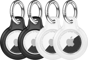 Waterproof Airtag Holder,4 Pack Airtag Case with Full Wrap Design,Airtags Keychain for Apple Air tag,Anti-Lost Protective Case Air tag Accessories for Luggage, Bag,Key,Pet,Black/Black/White/White