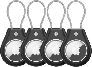 Waterproof Airtag Holder,4 Pack Airtag Case with Secure Lock,Airtags Keychain for Apple Airtag,Anti-Lost Protective Case Air tag Accessories for GPS Item Finder Tracker Luggage, Bag,Key,Pet,Black