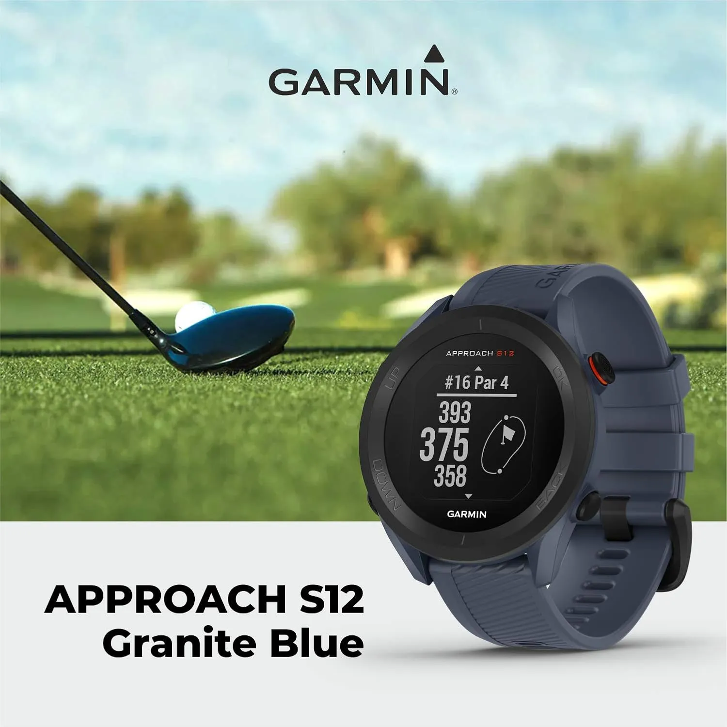 Wearable4U - Garmin Approach S12 Premium GPS Golf Watch, Granite Blue with Power Pack Bundle