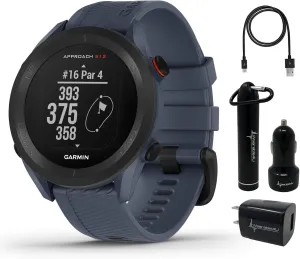 Wearable4U - Garmin Approach S12 Premium GPS Golf Watch, Granite Blue with Power Pack Bundle