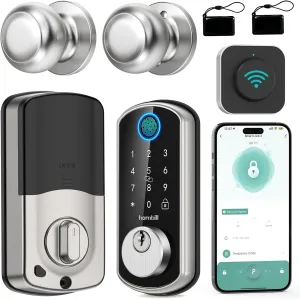 WiFi Keyless Entry Door Lock with Handle : Hornbill Silver Smart Front Door Lock Set,Front Door Handle Set,Smart Door Knob, Electronic Keypad Deadbolt Lock Set with Alexa Auto Lock for Home